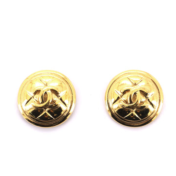 Chanel Vintage CC Quilted Round Button Clip-On Earrings Metal