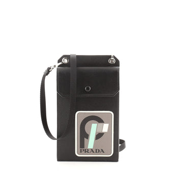 Prada Logo Patch Phone Holder Crossbody Bag Saffiano Leather