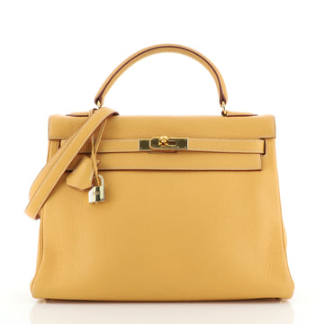 Hermes Kelly Handbag Yellow Clemence with Gold Hardware 32