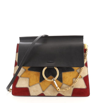 Chloe Faye Patchwork Shoulder Bag Suede and Leather Medium