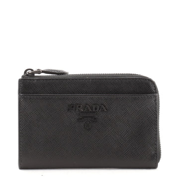 Prada Monochrome Zip Keychain Wallet Saffiano Leather Compact