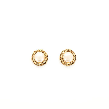 Chanel Vintage Round Chain Clip-On Metal with Faux Pearl