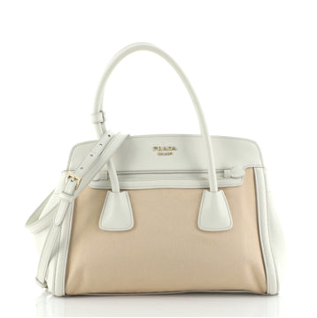 Prada Cuir Frame Convertible Tote Canvas and Saffiano Leather Small