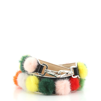 Fendi Pom Pom Strap You Shoulder Strap Leather and Fur