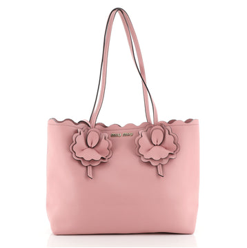 Miu Miu Flower Handle Shopping Tote Leather Medium