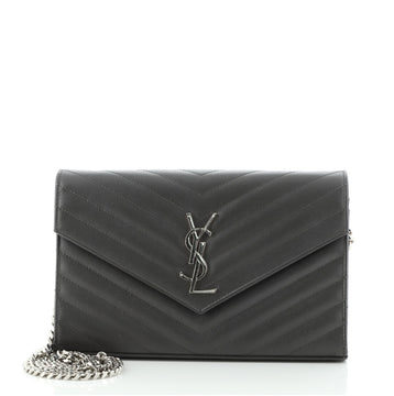 Saint Laurent Classic Monogram Wallet on Chain Matelasse Chevron Leather Medium