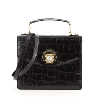 Versace Vintage Convertible Medusa Top Handle Bag Crocodile Embossed Leather Small