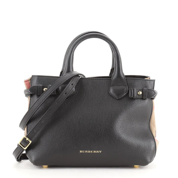 Burberry Banner Convertible Tote Leather and House Check Canvas Small