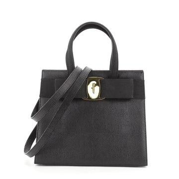 Salvatore Ferragamo Convertible Vara Bow Tote Lizard Embossed Leather Small