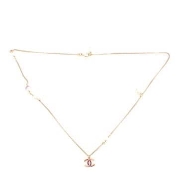 Chanel Ombre CC Pendant Necklace Metal with Faux Pearl