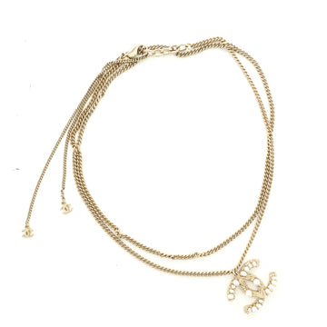 Chanel CC Pendant Long Necklace Metal with Faux Pearl