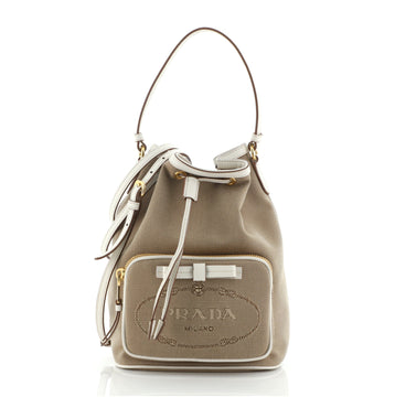 Prada Logo Drawstring Bucket Bag Canvas