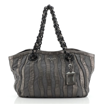 Prada Waves Chain Tote Leather and Tessuto Medium