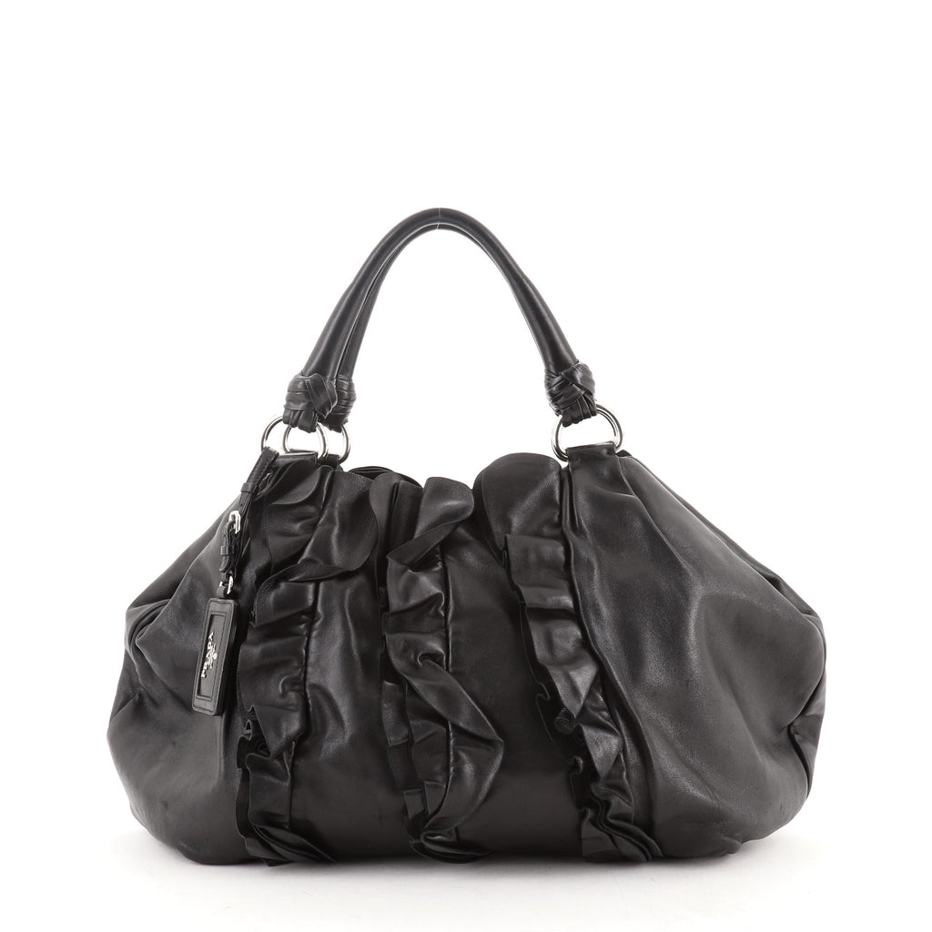 Prada Ruffle Shoulder Bag Nappa Leather Medium Black 61793416
