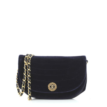 Chanel Vintage Crescent Flap Bag Horizontal Quilted Velvet Medium