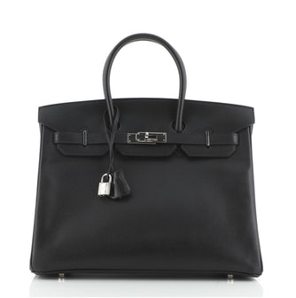 Hermes Birkin Handbag Black Veau Grain Lisse with Palladium Hardware 35