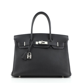 Hermes Birkin Handbag Black Togo with Palladium Hardware 30