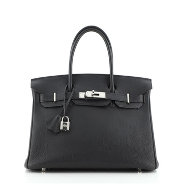 Hermes Birkin Handbag Black Togo with Palladium Hardware 30