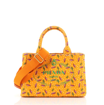 Prada Canapa Convertible Tote Printed Canvas Mini