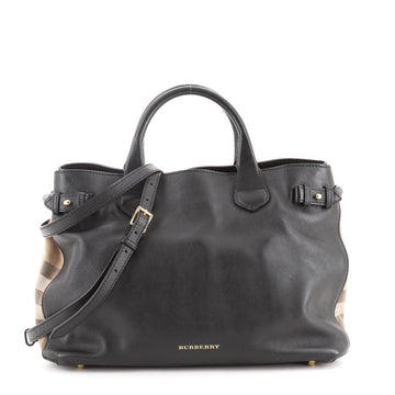 Burberry Banner Convertible Tote Leather and House Check Canvas Medium