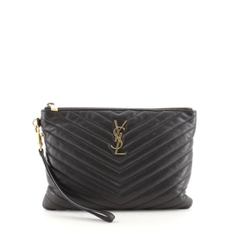 Saint Laurent Classic Monogram Wristlet Pouch Matelasse Chevron Leather Small