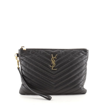 Saint Laurent Classic Monogram Wristlet Pouch Matelasse Chevron Leather Small