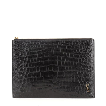 Saint Laurent Zip Pouch Crocodile Embossed Leather Medium