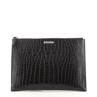 Saint Laurent Zip Pouch Crocodile Embossed Leather Medium