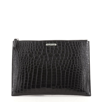 Saint Laurent Zip Pouch Crocodile Embossed Leather Medium