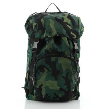 Prada Double Buckle Backpack Printed Tessuto Medium