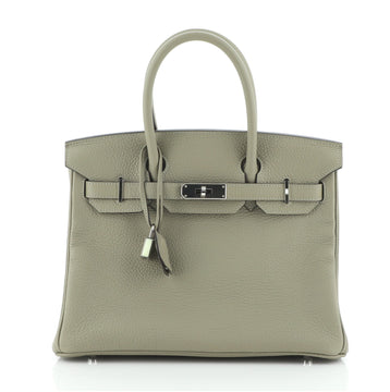 Hermes Birkin Handbag Green Clemence with Palladium Hardware 30