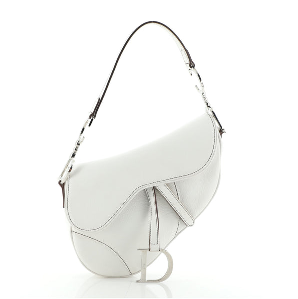 Christian Dior Vintage Saddle Bag Leather Medium White 61800256