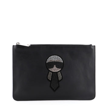 Fendi Karlito Pouch Crystal Embellished Leather Medium