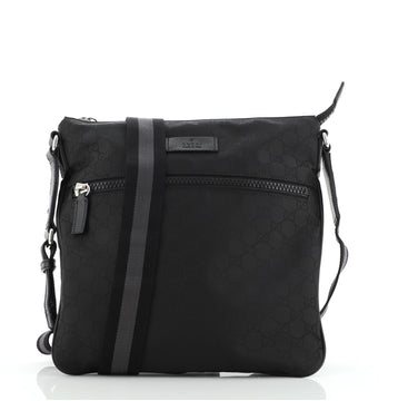 Gucci Front Zip Flat Messenger Bag GG Nylon Medium