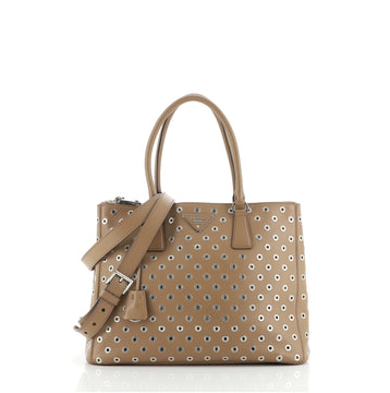 Prada Grommet Galleria Double Zip Tote City Calfskin Medium