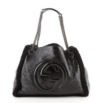 Gucci Soho Chain Strap Shoulder Bag Patent and Shearling Medium