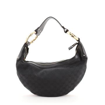 Gucci Bamboo Ring Half Moon Web Hobo GG Canvas Medium