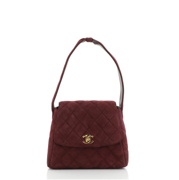 Chanel Vintage Top Handle Flap Bag Quilted Suede Small