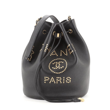 Chanel Deauville Drawstring Bucket Bag Studded Caviar Medium