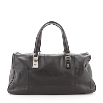 Chanel Square Stitch CC Boston Bag Quilted Leather Large