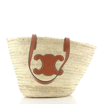 Celine Triomphe Basket Shoulder Bag Raffia with Leather Large