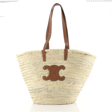 Celine Triomphe Basket Shoulder Bag Raffia with Leather Large