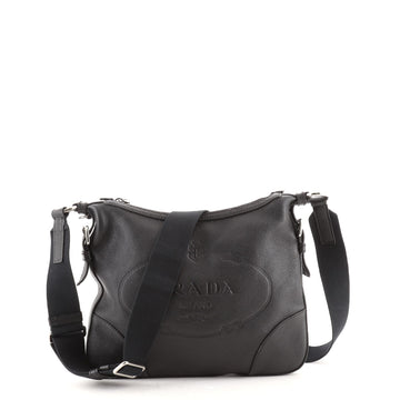 Prada Embossed Logo Zip Messenger Bag Vitello Daino Medium