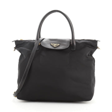 Prada Convertible Flap Tote Tessuto and Saffiano Leather Medium