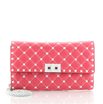 Valentino Free Rockstud Spike Wallet on Chain Quilted Leather Small