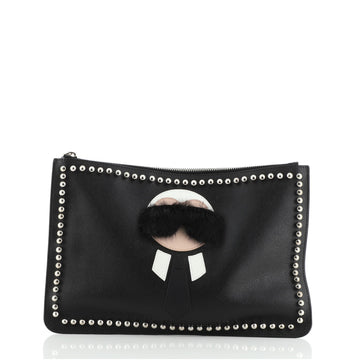 Fendi Karlito Pouch Studded Saffiano Leather Medium