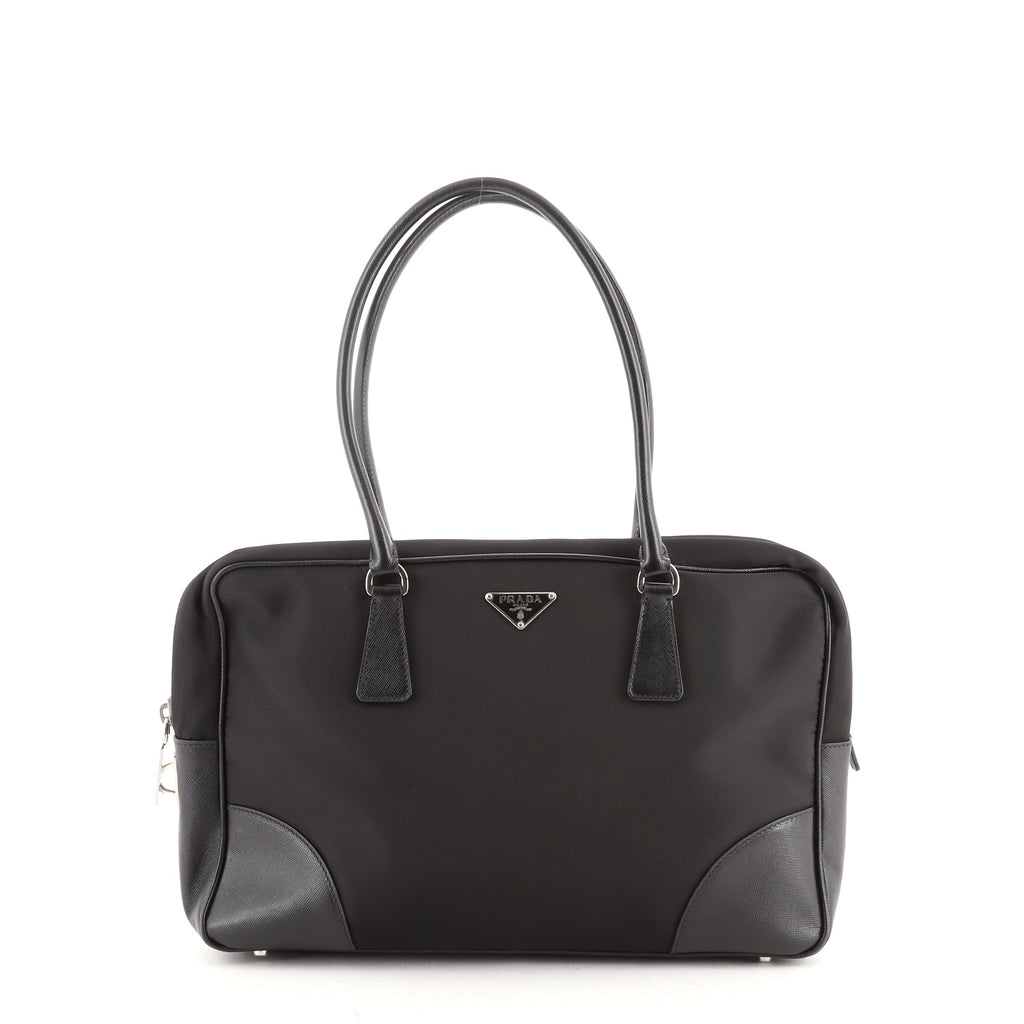 PRADA Black Saffiano Lux Leather Mini Bauletto Bag