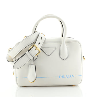 Prada Logo Convertible Bowling Bag Printed Leather Medium
