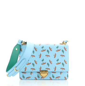 Prada Pushlock Flap Shoulder Bag Printed Saffiano Medium