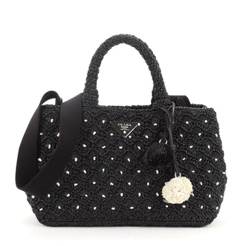 Prada Convertible Open Tote Woven Raffia Small